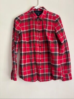 Tommy Hilfiger Classic Red Plaid Long-Sleeve Shirt Womens XS